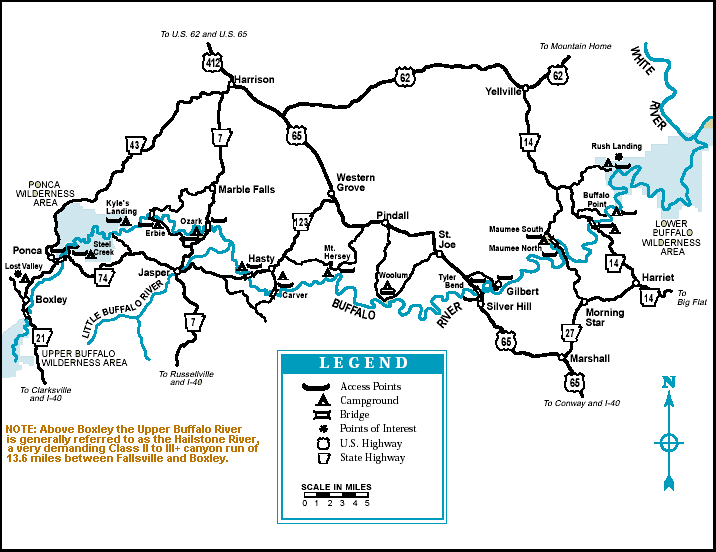 Buffalo National River map courtesy of Arkansas Department of Parks and Tourism