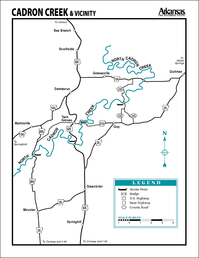 Cadron Creek map courtesy of Arkansas Department of Parks and Tourism