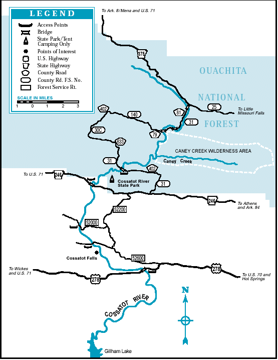 Cossatot River map courtesy of Arkansas Department of Parks and Tourism