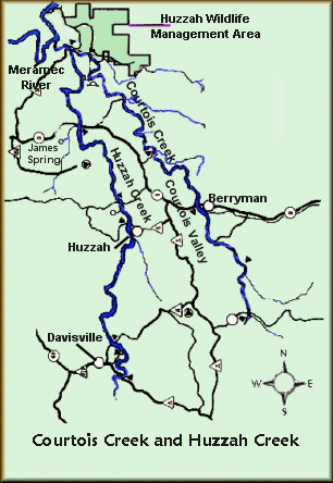 Courtois Creek and Huzzah Creek map modified from MDC map