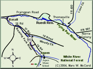 Map of the Roaring Fork and Fryingpan Rivers