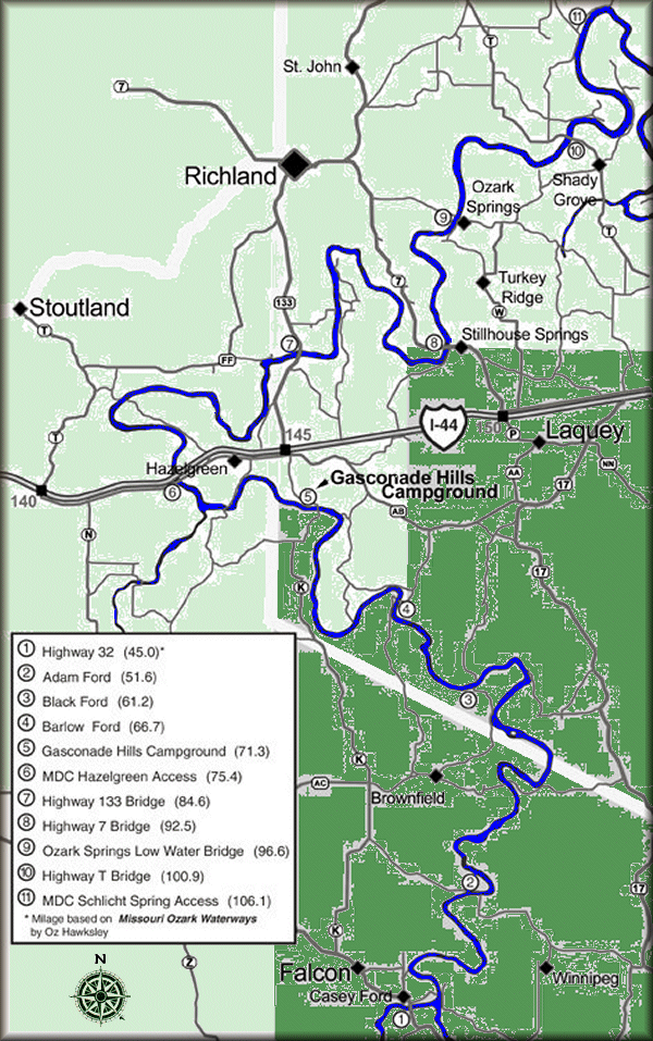missouri river map. Gasconade River map courtesy