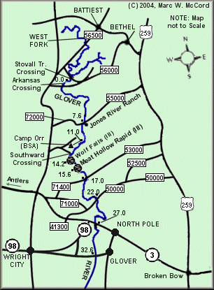 Map of the Glover River, Oklahoma