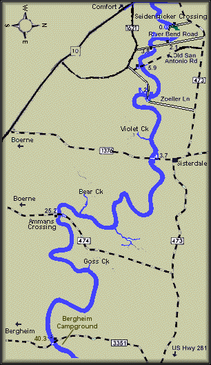 guadalupe river float. Guadalupe River map courtesy