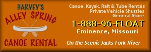 Harvey's Alley Spring Canoe Rental on the scenic Jacks Fork River in Missouri