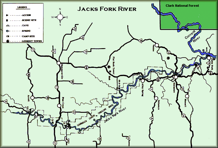 Jacks Fork River map courtesy of Missouri Department of Conservation