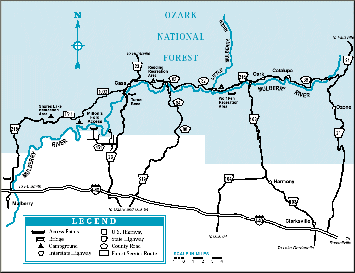 Mulberry River map courtesy of Arkansas Department of Parks and Tourism