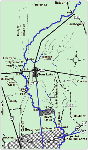 Pine Island Bayou map courtesy Texas Parks and Wildlife Department