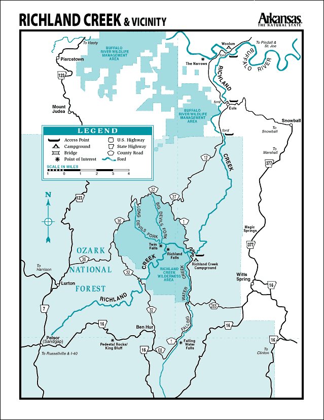 Richland Creek map courtesy of Arkansas Department of Parks and Tourism