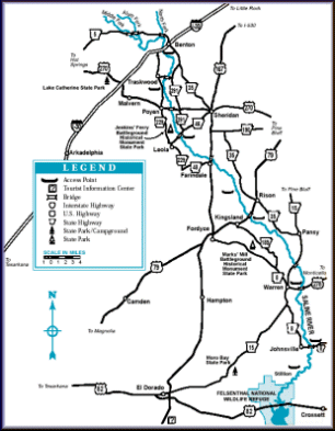Saline River map courtesy of the Arkansas Department of Parks and Tourism and the Arkansas Paddlers' Guide
