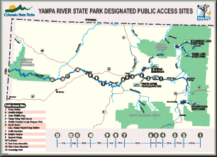 Map of the Yampa River public access points courtesy Colorado State Parks Department