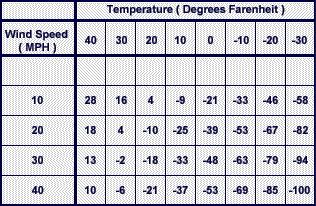 Wind chill factor chart