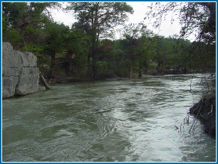 Strong eddy currents in the Blanco River at 1,100 cfs