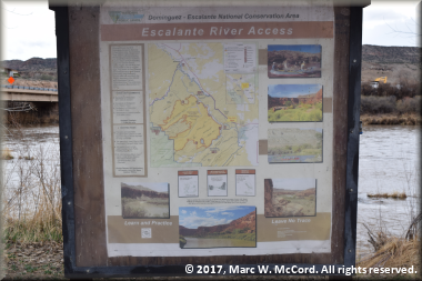 River information kiosk at Escalante Canyon Access