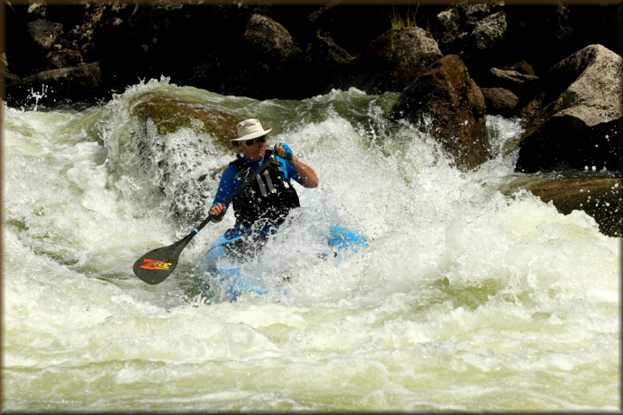 Marc McCord running Howard's Plunge on the North Fork Payette River at Smith's Ferry, Idaho on August 5, 2018 in his SOAR S12 Inflatable Canoe
